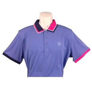 G/FORE Mens Danube Blue Pink Tipped Performance Golf Polo Shirt G4MS22K12 L